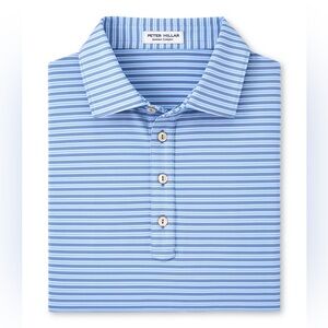 Peter Millar Infinity Blue Empire Performance Jersey Golf Polo Striped